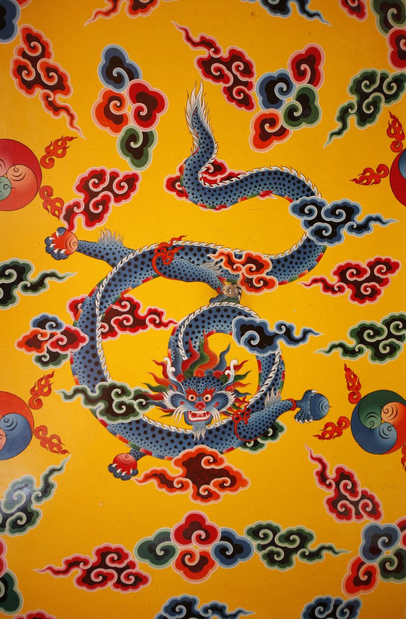 龍の壁画。ネパール、カトマンズ、コパン僧院 作： 不明