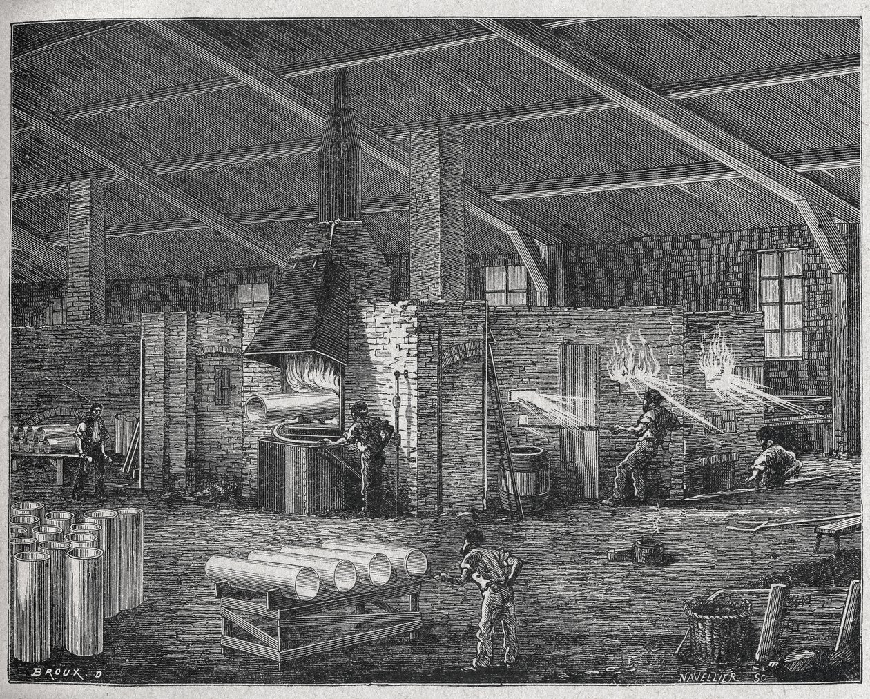 ガラス製造、1880年頃（エングレーヴィング） 作： 無名の画家