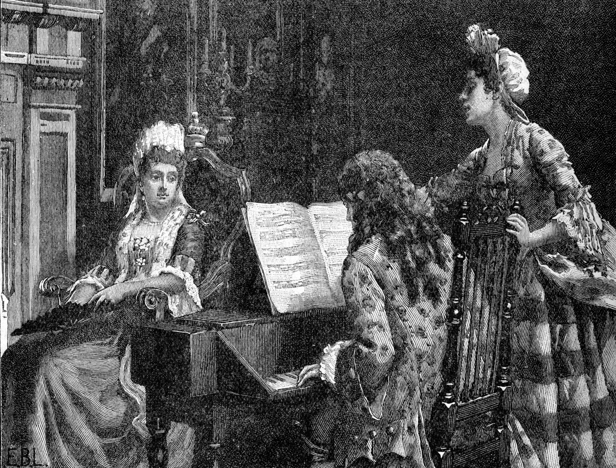 メアリー女王に歌を歌うアラベラ・ハント夫人 作： 無名の画家