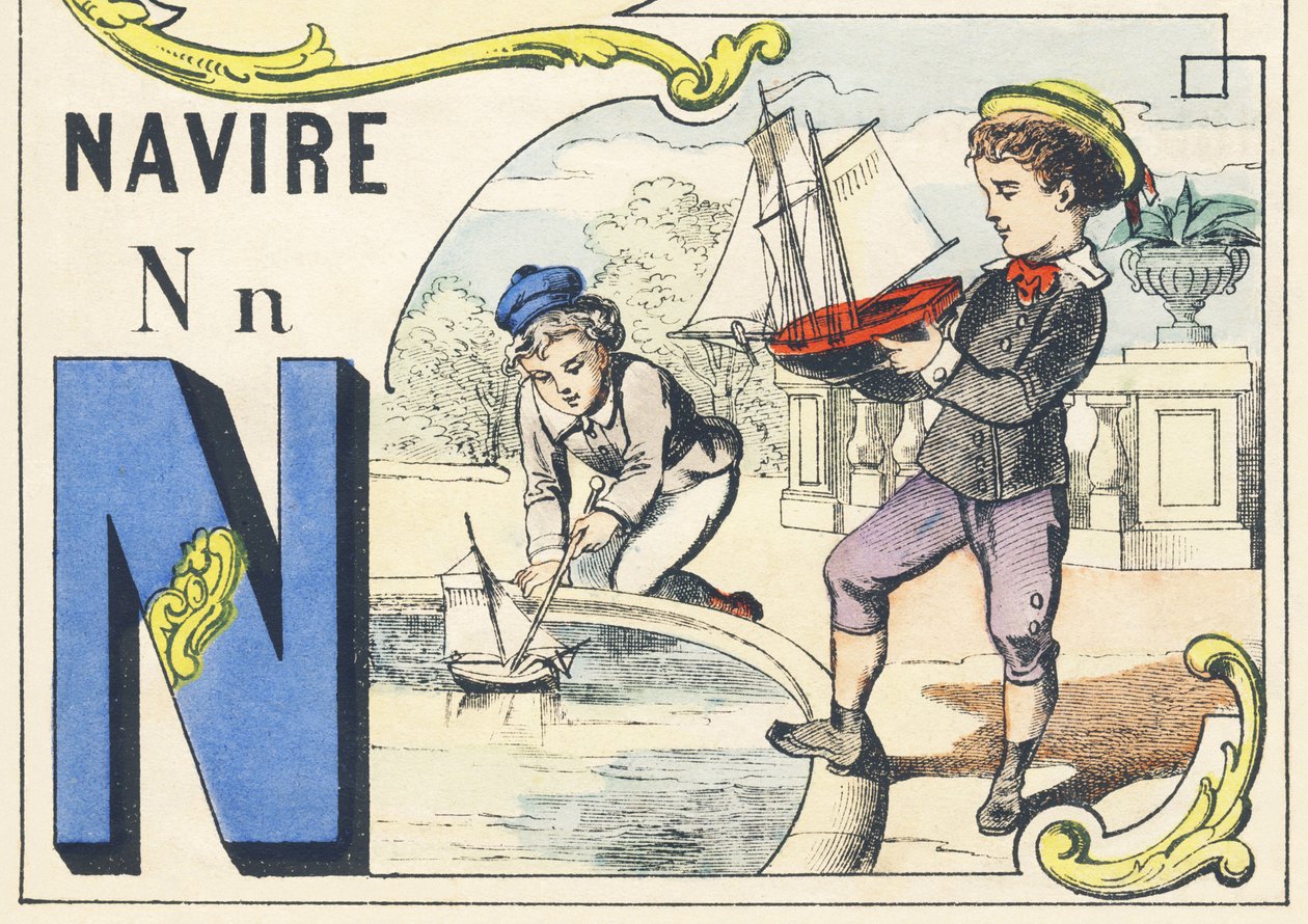 N: 船 - ゲーム・アルファベット, 1890年頃 (イラスト) 作： 不明