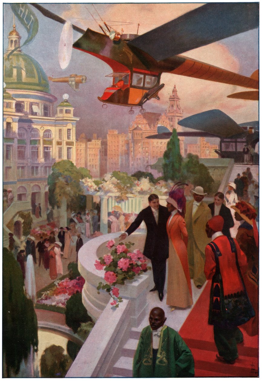 未来の飛行機。 (イラスト、1910年頃) 作： 無名の画家