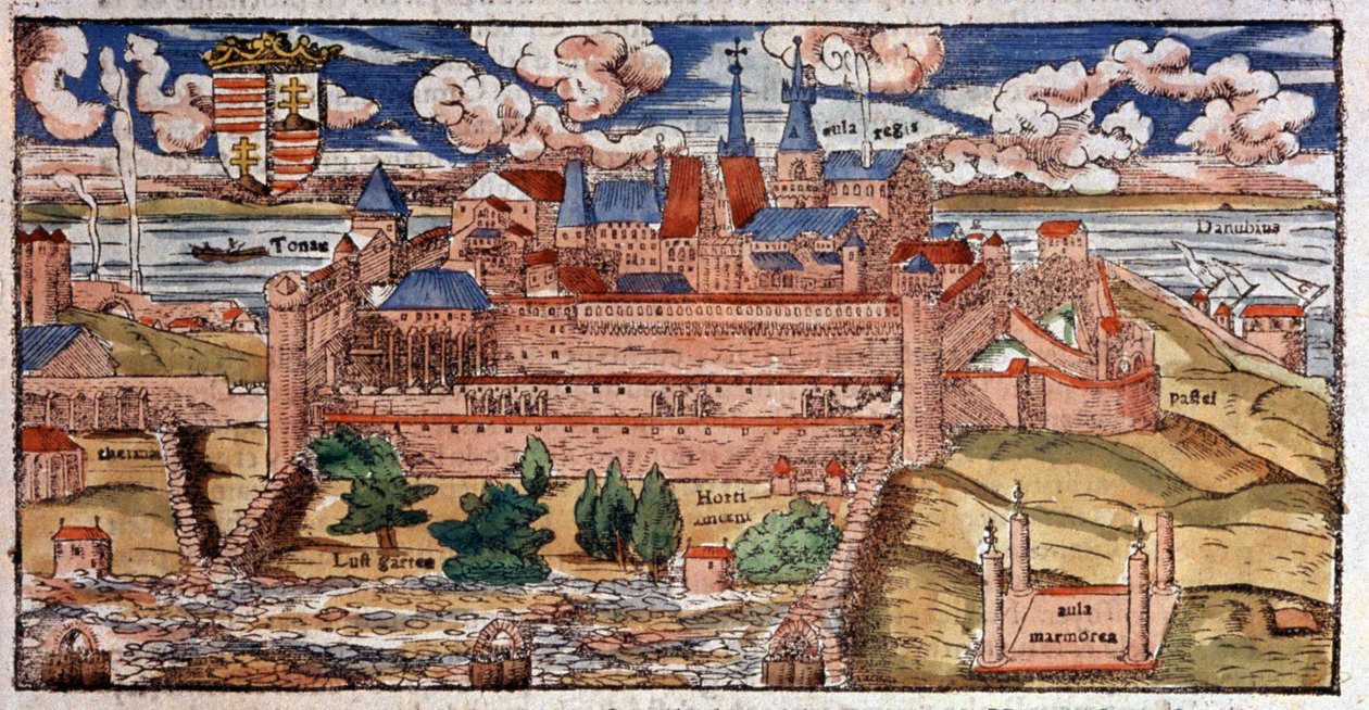 補強されたブダ（ハンガリー）、1550年頃（エングレーヴィング） 作： 無名の画家