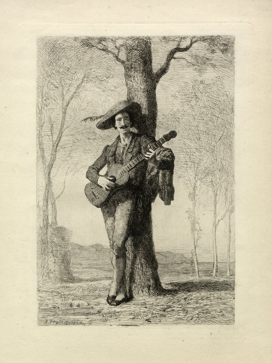 ギタリスト、フランス、1870年頃（彫刻） 作： 無名の画家