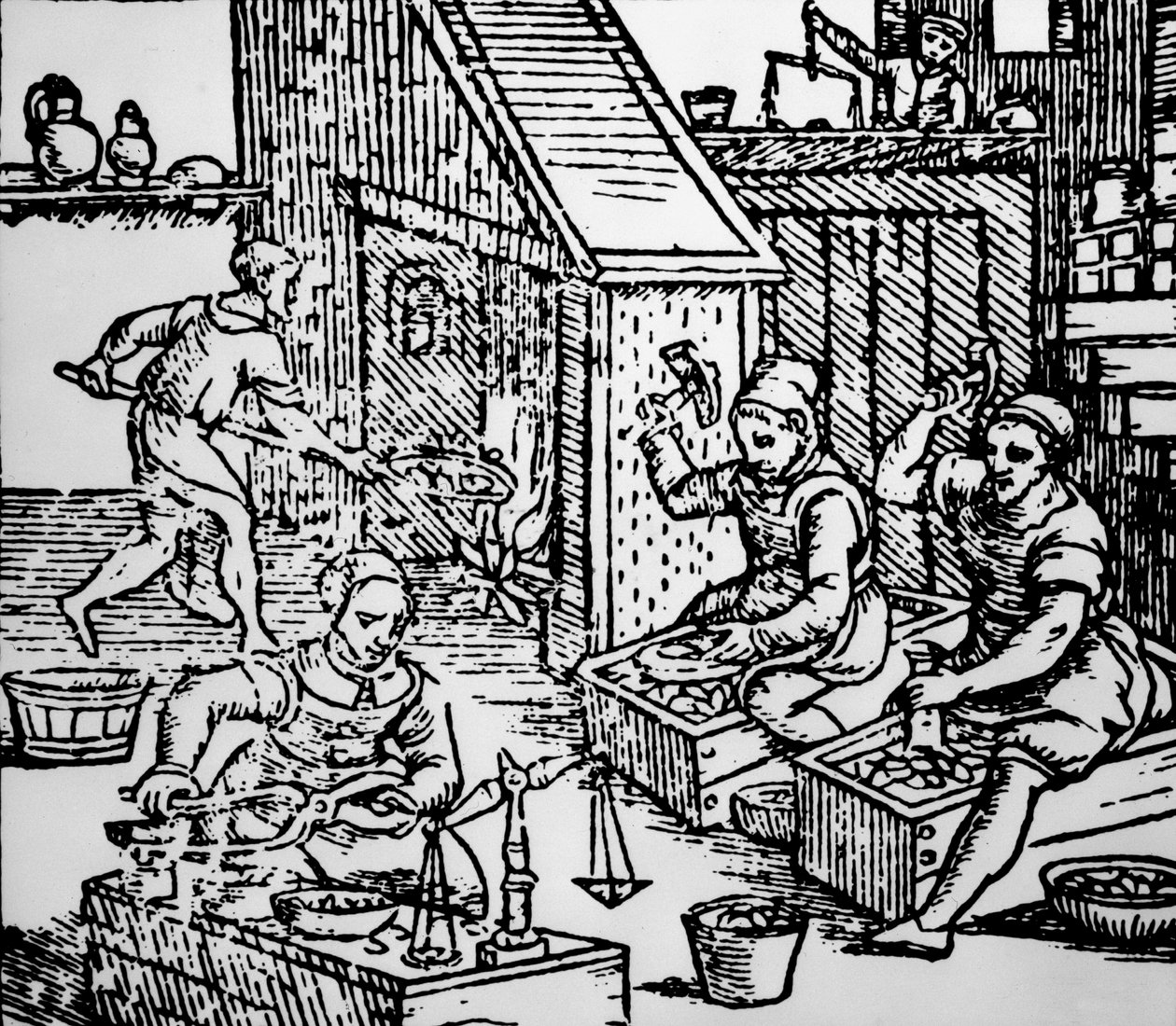ハンドヘルドツールを使用したコインの鋳造、c.1550 作： 不明不明