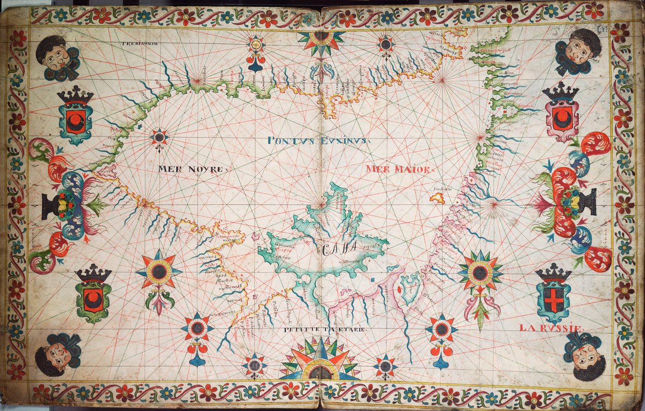 黒海の海図、1600年頃（写本） 作： 無名の画家