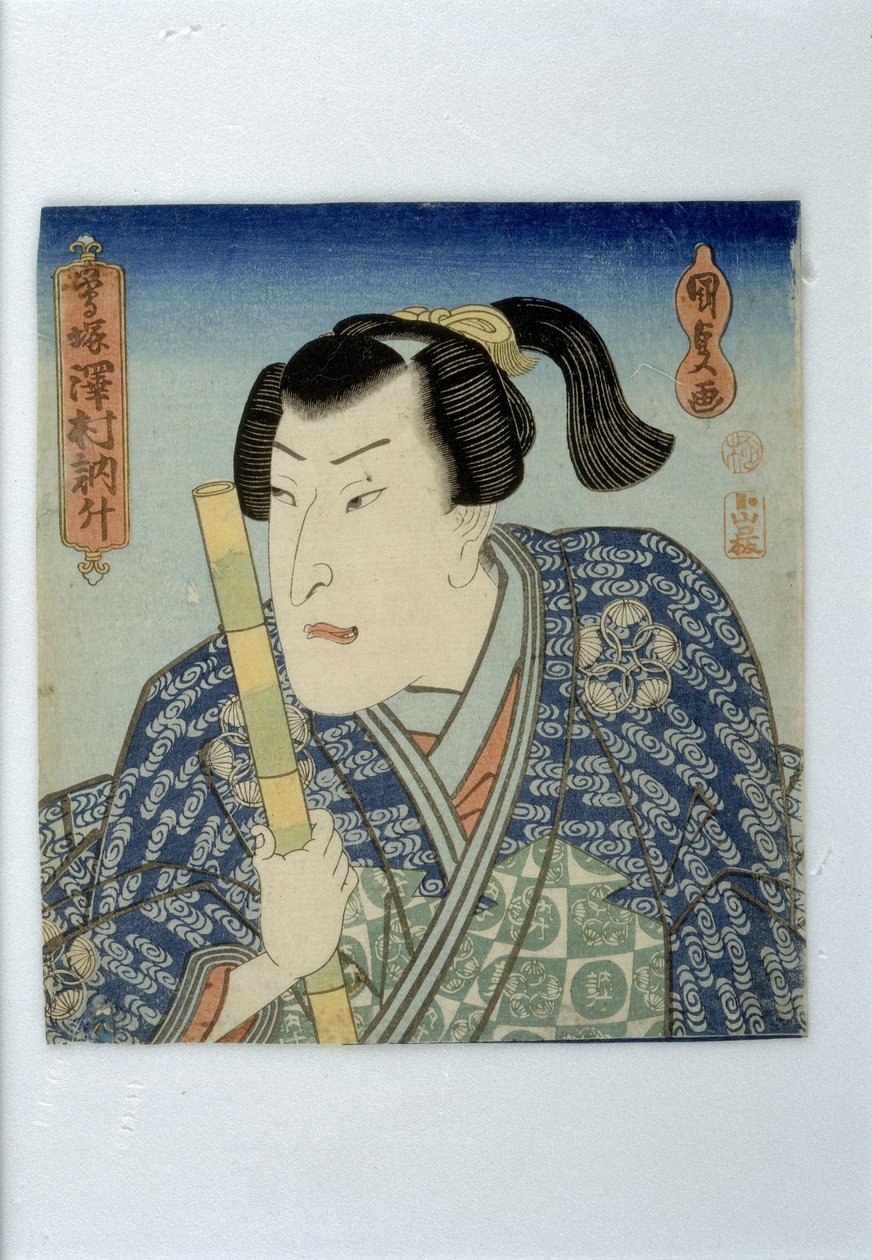 俳優澤村敏生の戯曲鶯鈴「うぐいす塚」、江戸時代、1830年代半ば（色版画） 作： 歌川国貞