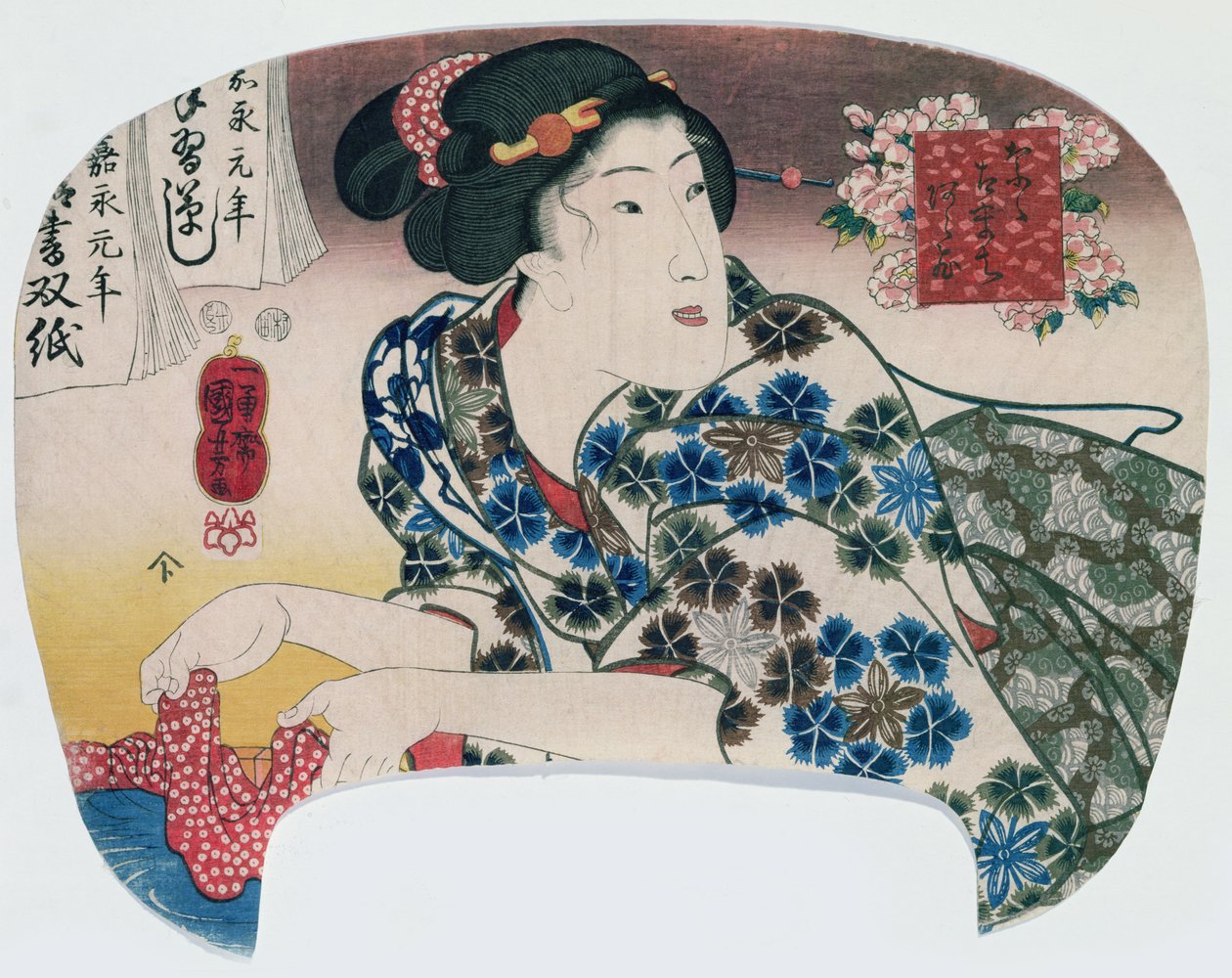 パブ「セブンコカチ」の型紙を洗う女の子。 1848（カラー木版画） 作： 歌川国芳