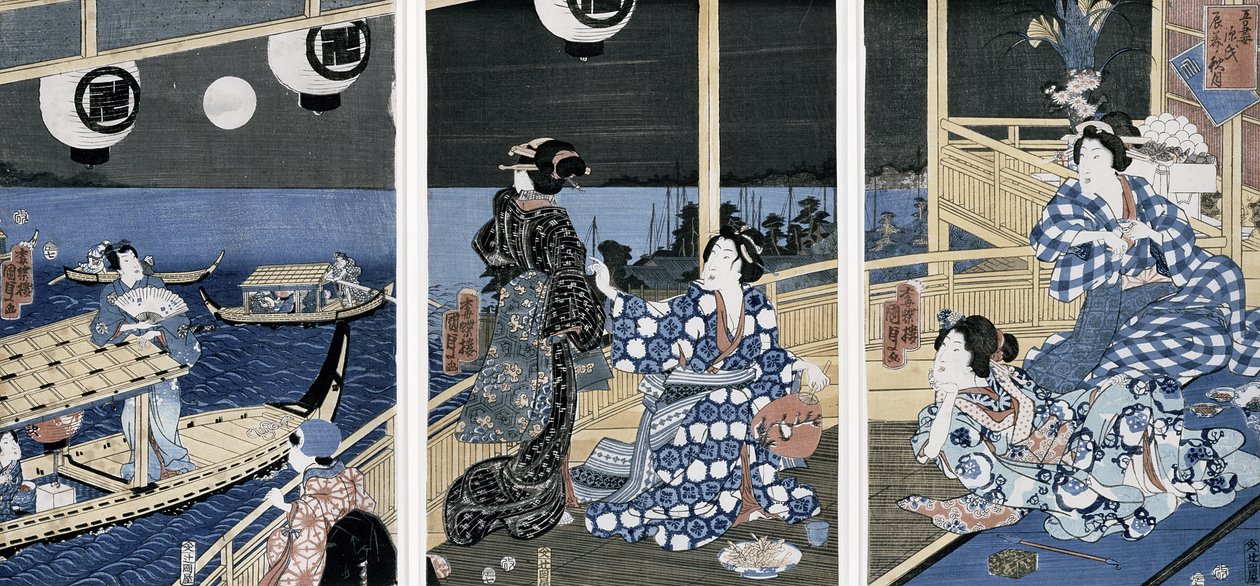 深川にある秋の月（遊園地）、シリーズ「吾妻源氏」（東都（現江戸）源氏王子）1856年（色木版画） 作： 歌川貞秀
