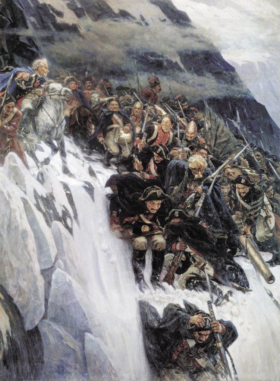 1799年、1899年にアルプスを横断するスボーロフ軍 作： ヴァシリー・イワノビッチ・スリコフ