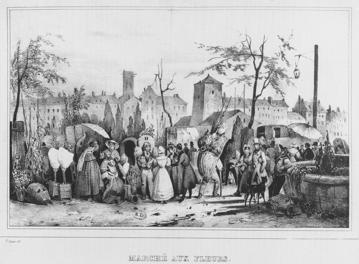 パリのフラワーマーケット、1834年 作： ビクター・アダム