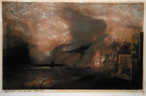1847年にスペインのマイキャッスルの1つ（ペンとインクで紙に洗う） 作： ビクター・ユーゴー