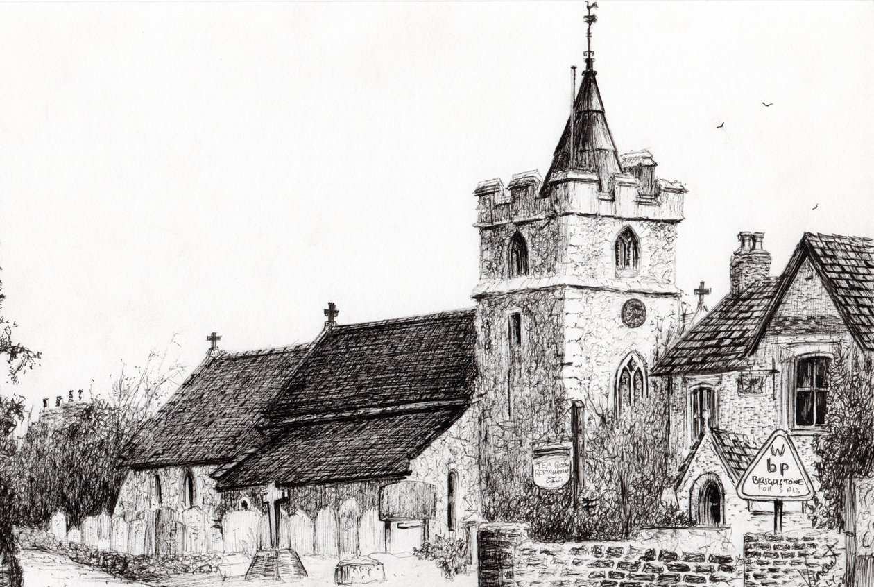 Brighstone Church IOW、2008年（紙にインク） 作： ヴィンセントアレクサンダーブース