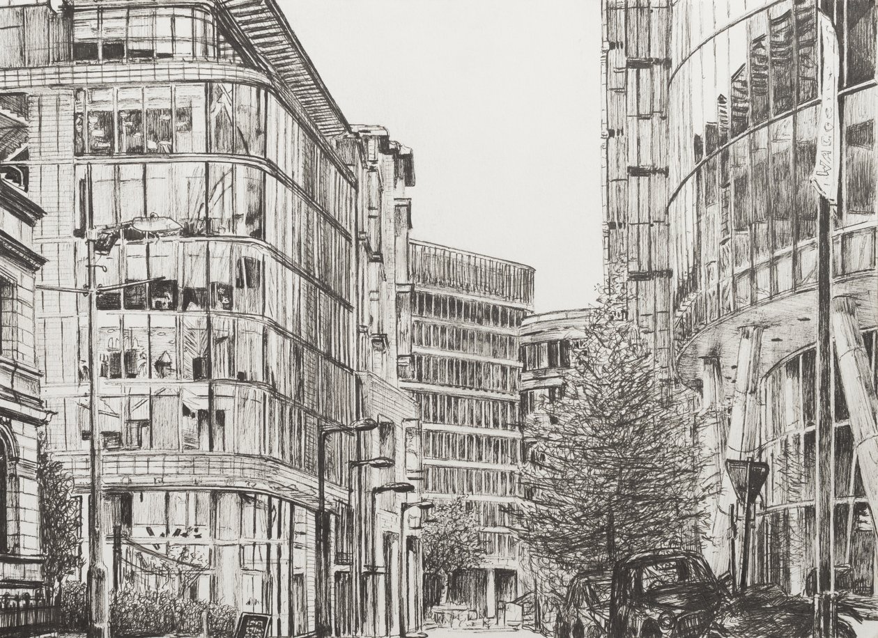 マンチェスター、ディーンズゲート、カフェからの眺め、2010、（Ink on Paper） 作： ヴィンセントアレクサンダーブース