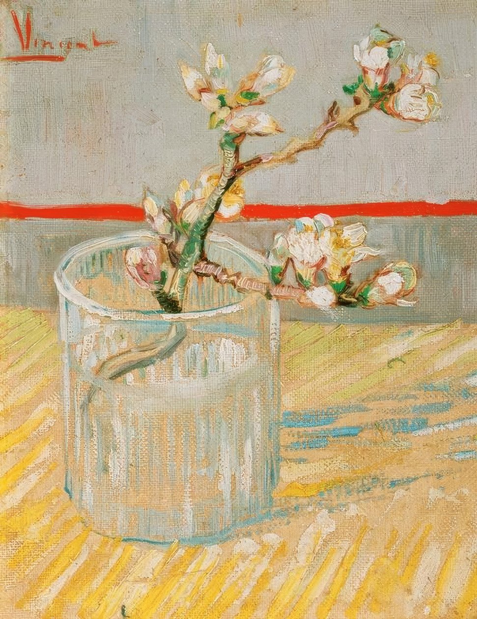 ガラスの開花アーモンドの木の枝 作： ヴィンセント・ヴァン・ゴッホ