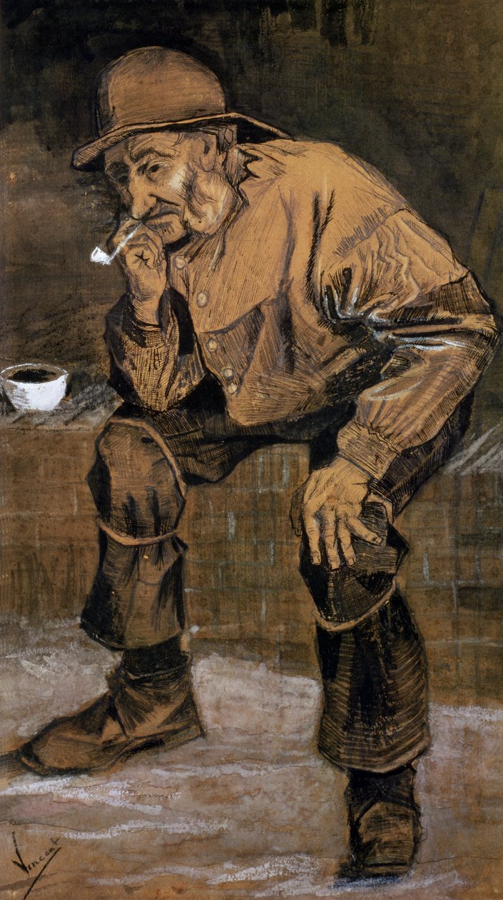 パイプを持つ老人、1883年（ペンとインクと木炭） 作： ヴィンセント・ヴァン・ゴッホ