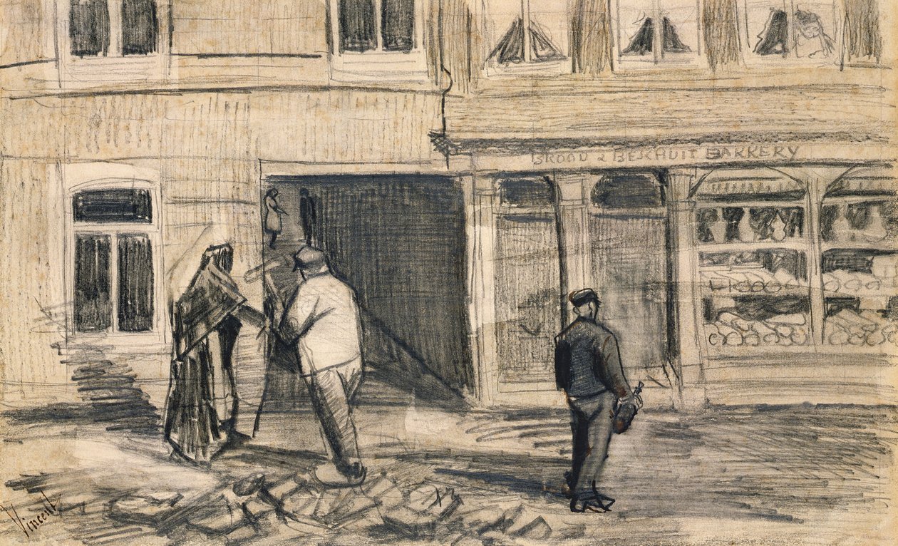 ドジェストのパン屋、1882年（ベラムの鉛筆と木炭） 作： ヴィンセント・ヴァン・ゴッホ