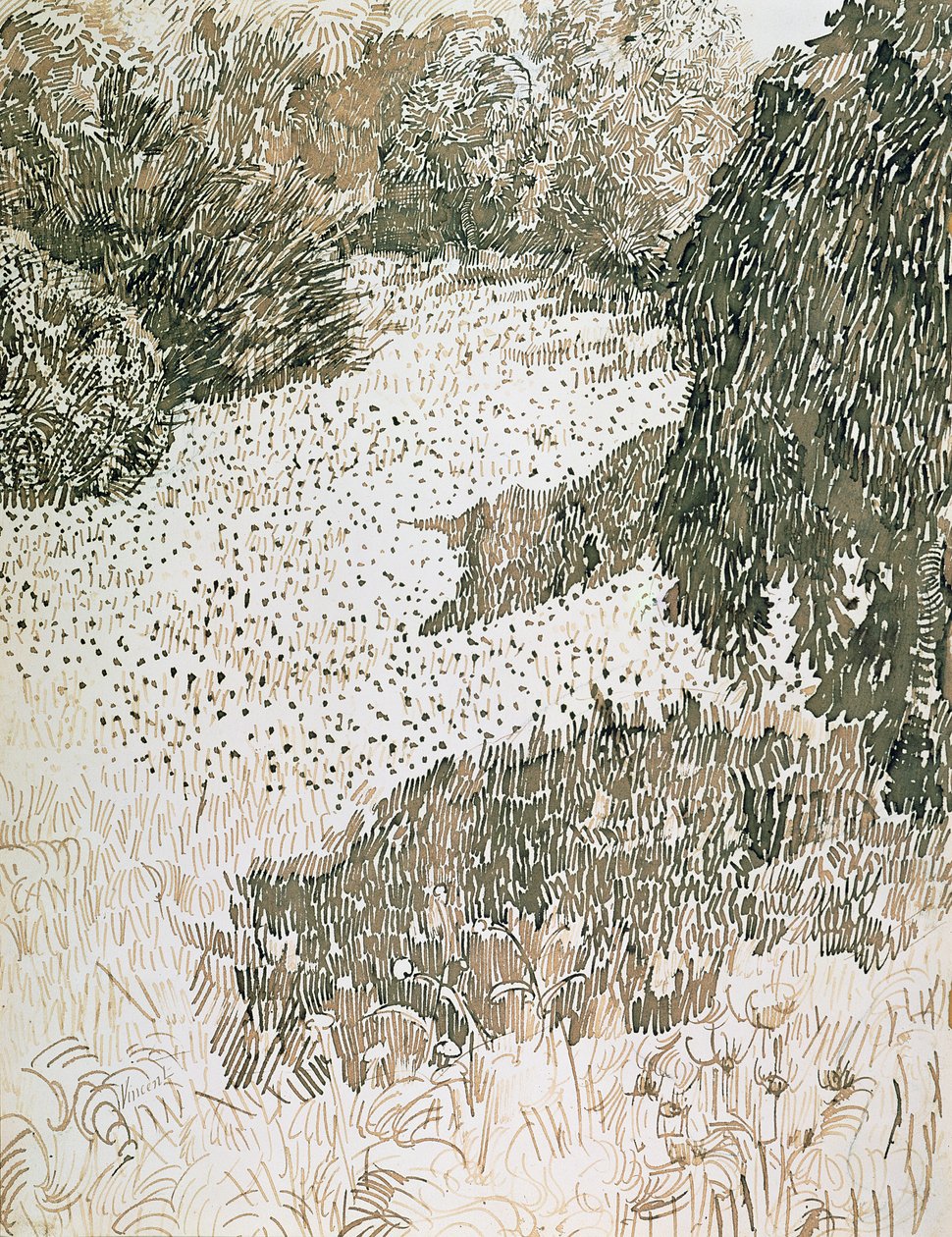公園の隅、1888（紙にインクと鉛筆） 作： ヴィンセント・ヴァン・ゴッホ