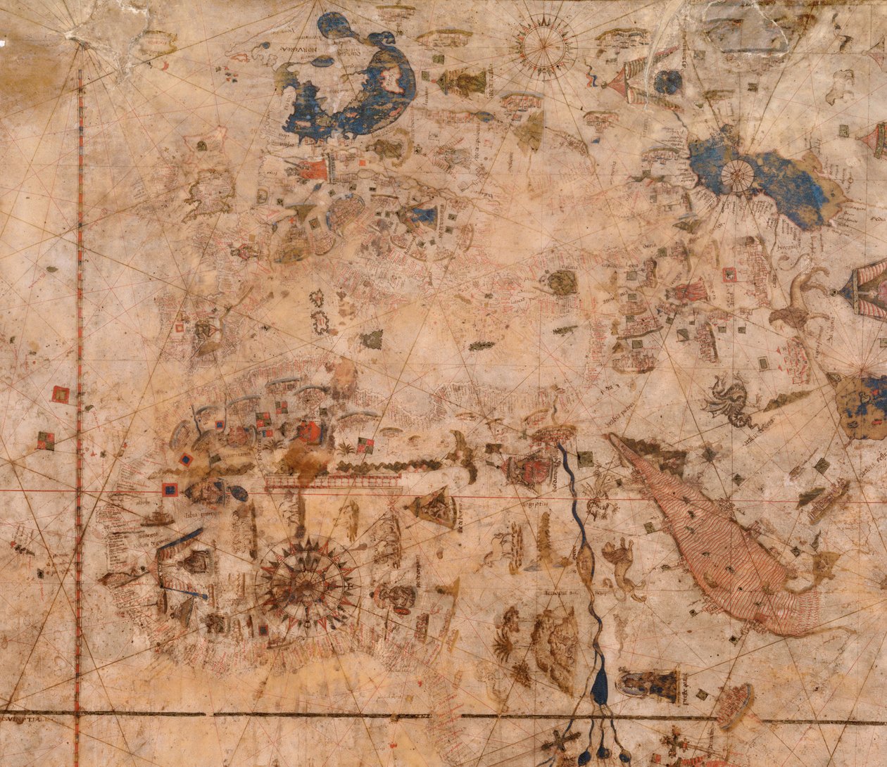 アメリカの東海岸からインドまでの世界図。 作： ヴィスコンテ・マッジョーロ