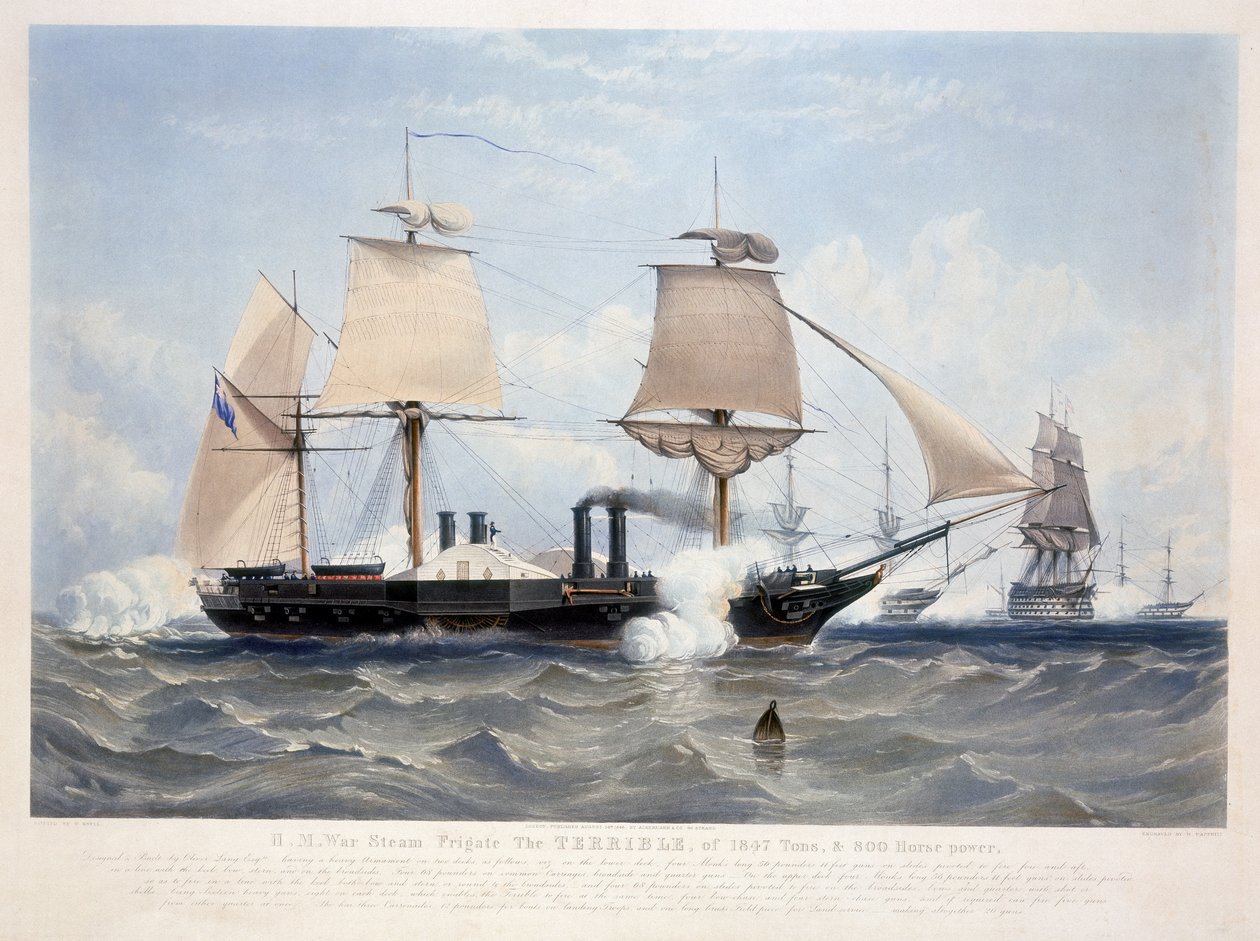 HMS恐ろしい、Henry Papprill（fl.1846-48）1845（アクアチント）によって彫刻 作： W. Knellの後