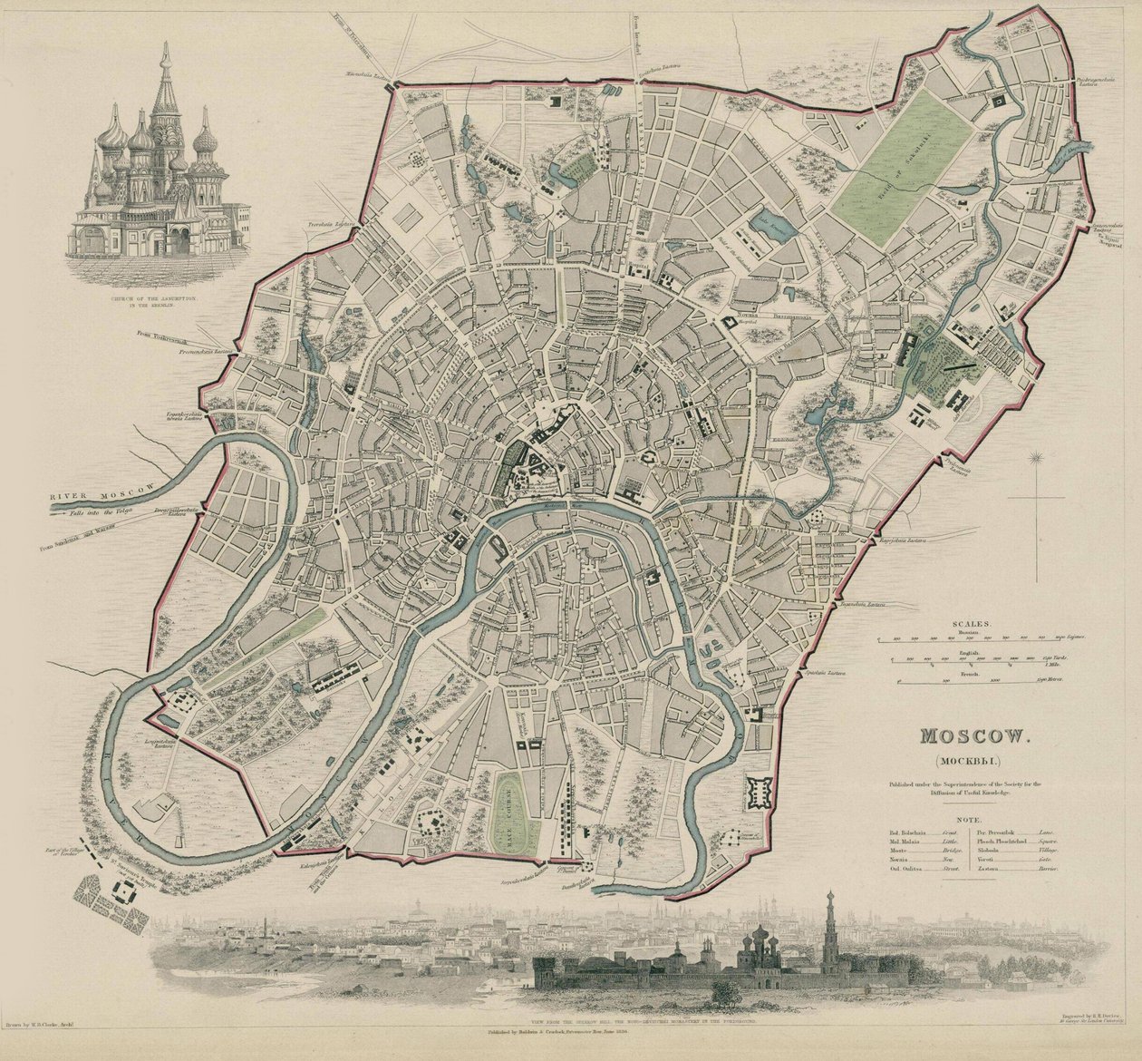 モスクワの地図、1836年 作： WBクラーク