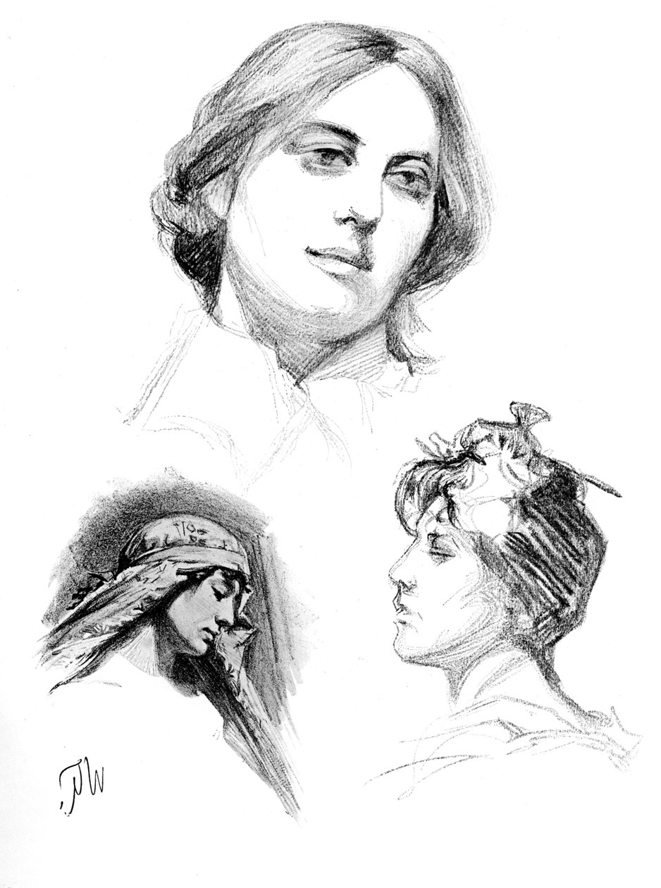 3人の女性の鉛筆研究、1902-1903。 作： W.ガルゾウ