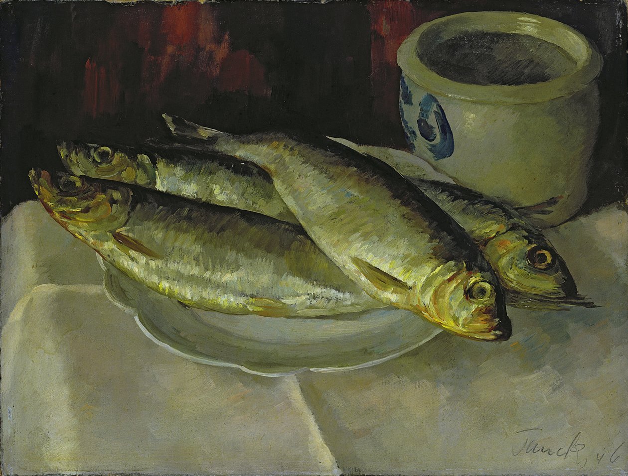 魚の静物（キャンバスに油彩） 作： ヴァルター・ハインリヒ・タンク