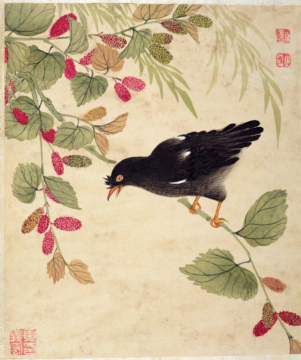19世紀後半の鳥と果物の一連の絵画の1つ 作： 王国甲