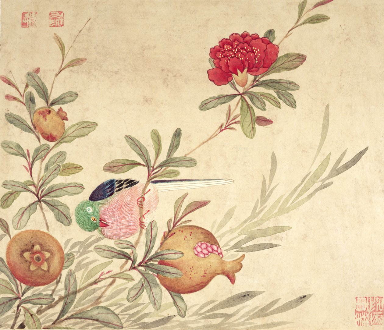 19世紀後半の鳥と果物の一連の絵画の1つ 作： 王国甲