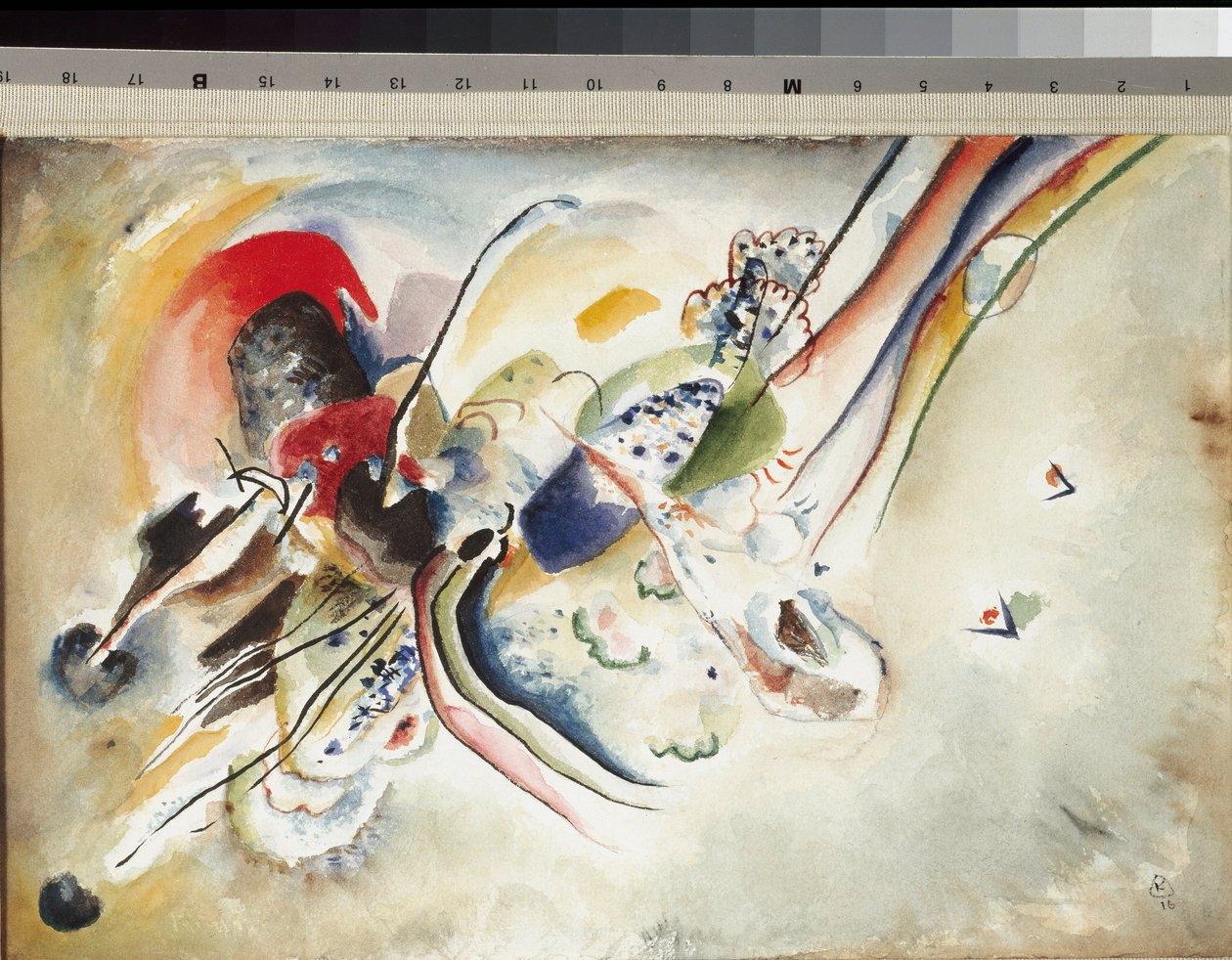 Vassily Kandinsky（またはWassily KandinskiまたはKandinskij、1866-1944）による段ボールの水彩画と鉛筆1916 Dim。 24x36 cmミラノ、ムセオデルノヴェチェント 作： ワシリー・カンディンスキー