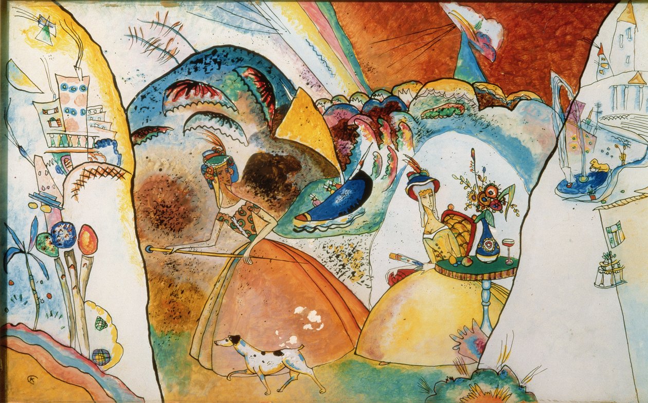 風景の中の女性たち、1918 作： ワシリー・カンディンスキー