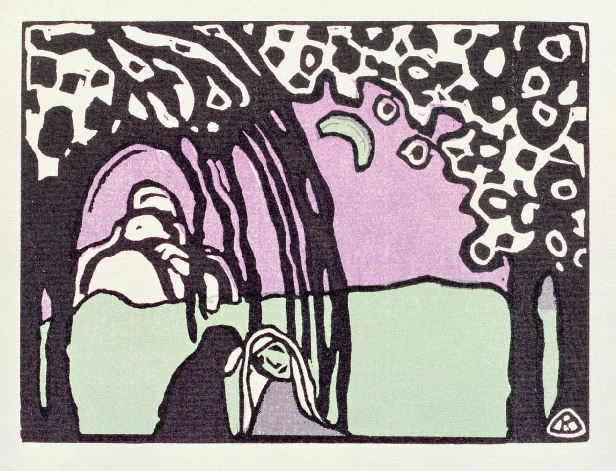 月の出、「ブルーライダー」、1911年（木版画） 作： ワシリー・カンディンスキー