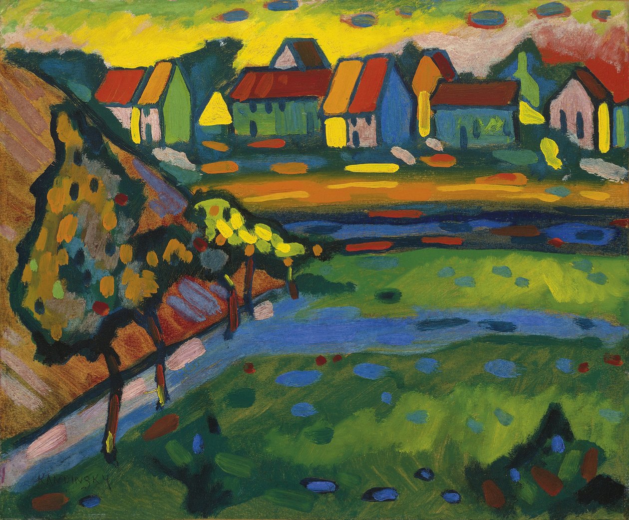 フィールドのあるバイエルンの村c。 1908 作： ワシリー・カンディンスキー