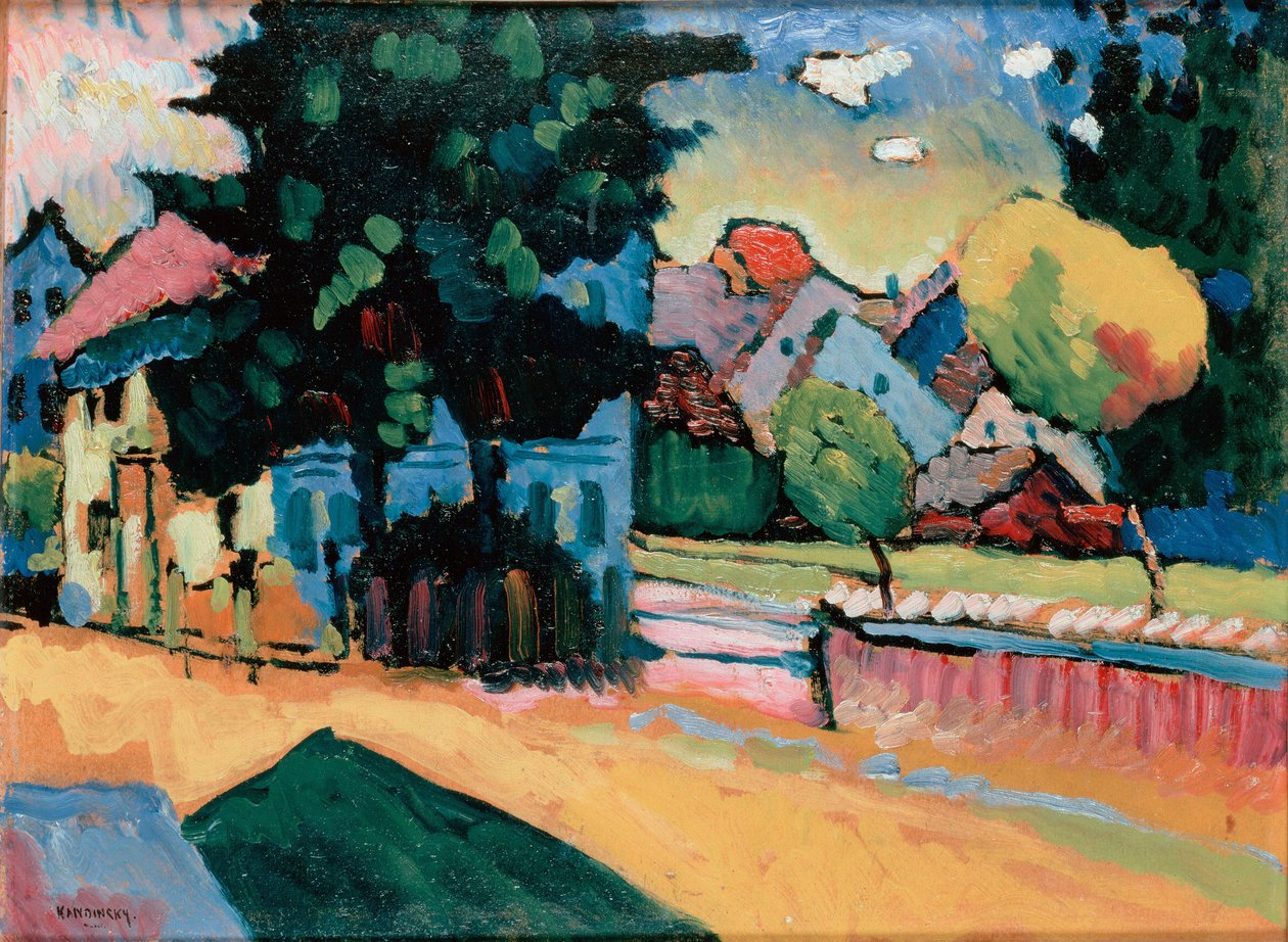 温室のある風景、1908年。 作： ワシリー・カンディンスキー