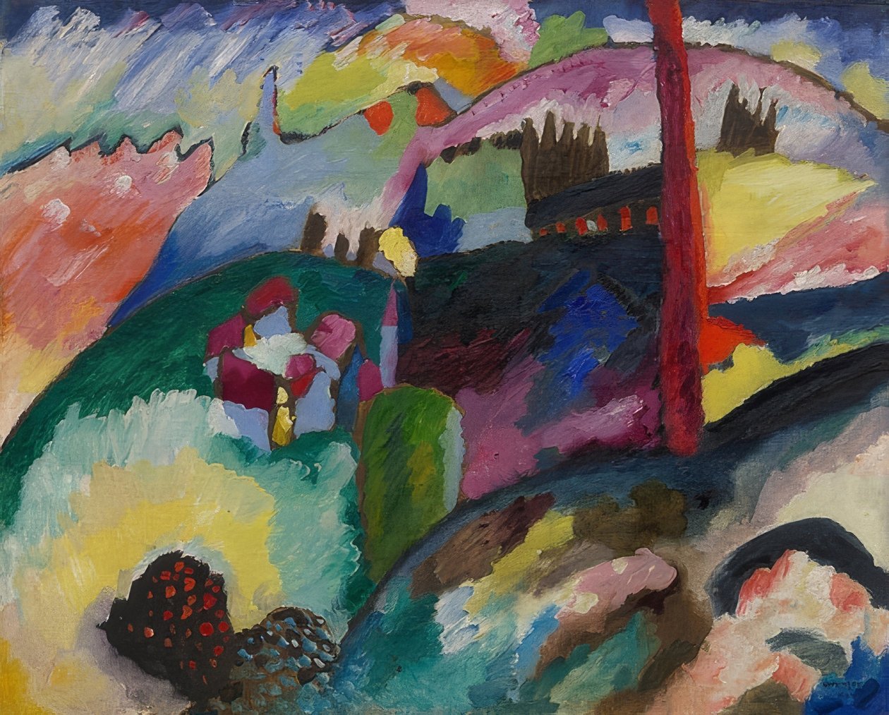 産業煙突のある風景。 1910 作： ワシリー・カンディンスキー