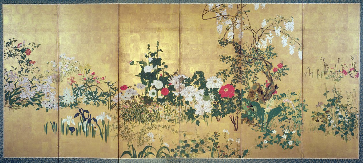 四季の花々（金箔紙のインクとトイレ） 作： 渡辺志子