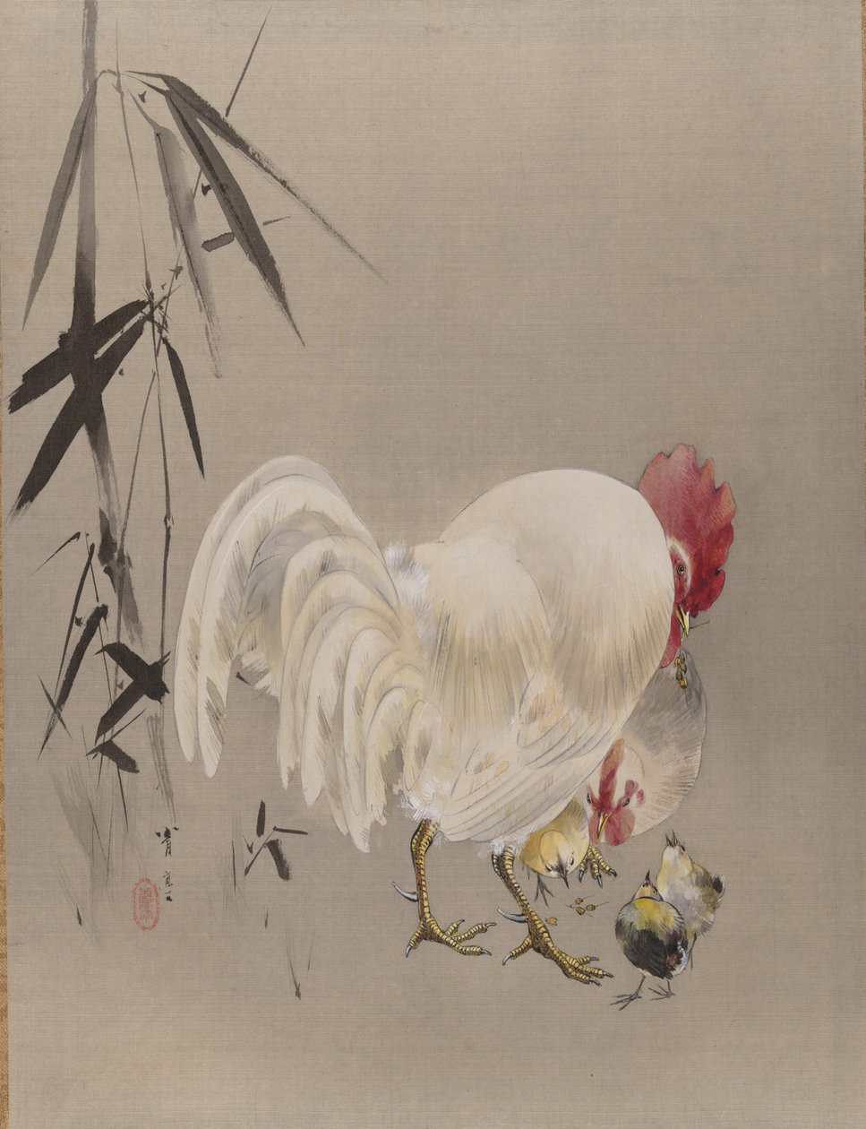 オンドリと鶏と鶏、ca。 1887。 作： 渡辺ページイ