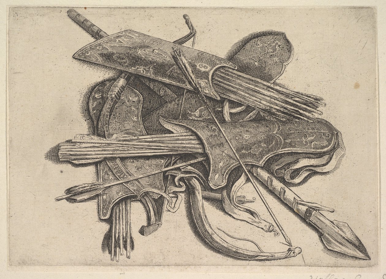 弓、矢筒、槍、1625-77。 作： ヴァーツラフ・ホラー