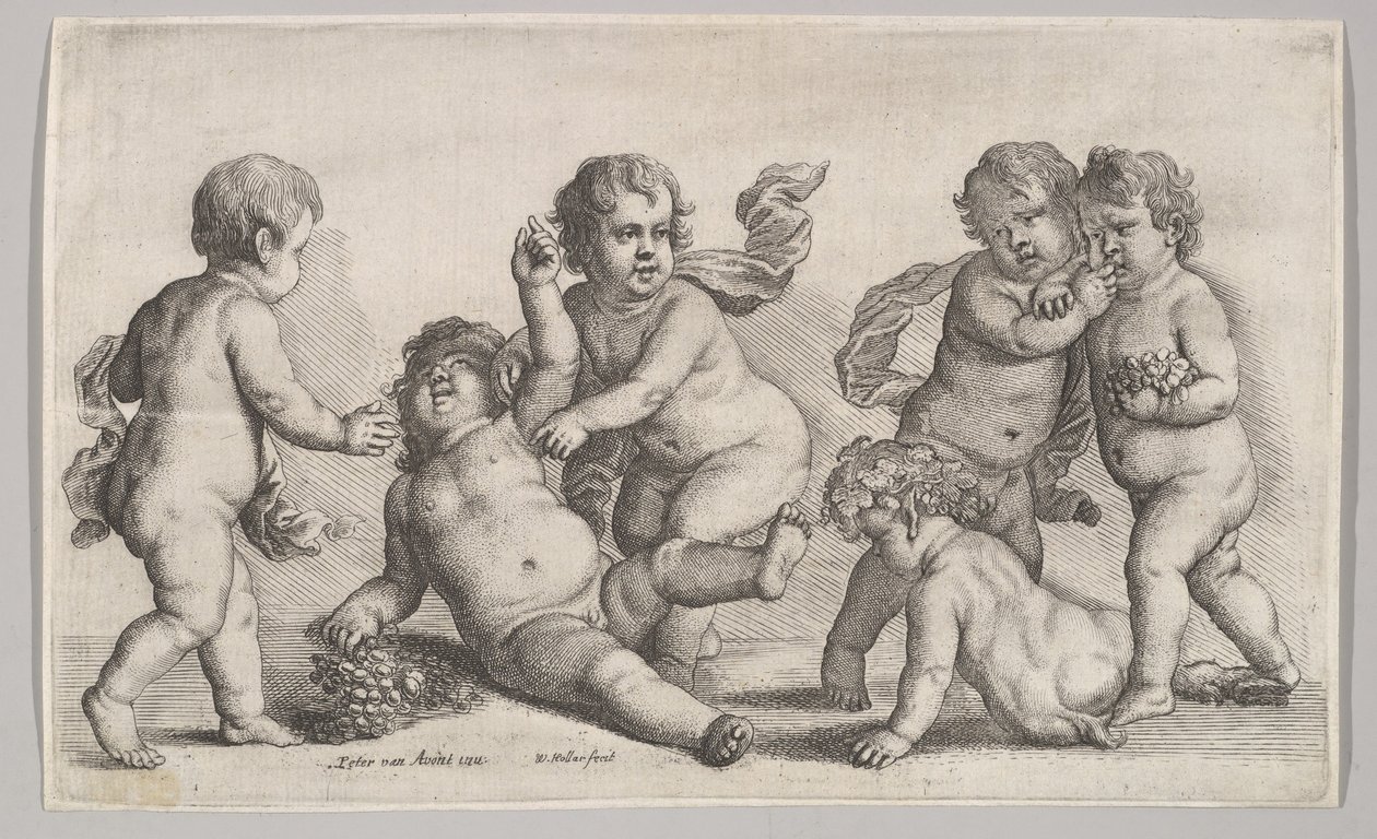 5人の男の子とサテュロス、1625-77。 作： ヴァーツラフ・ホラー