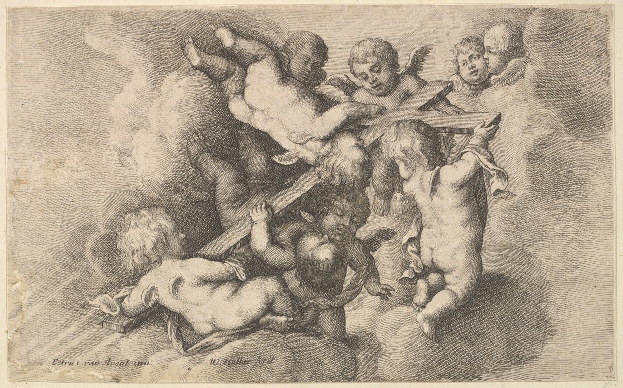 十字架を運ぶ 7 つのプッティ、1646 年。 作： ヴァーツラフ・ホラー