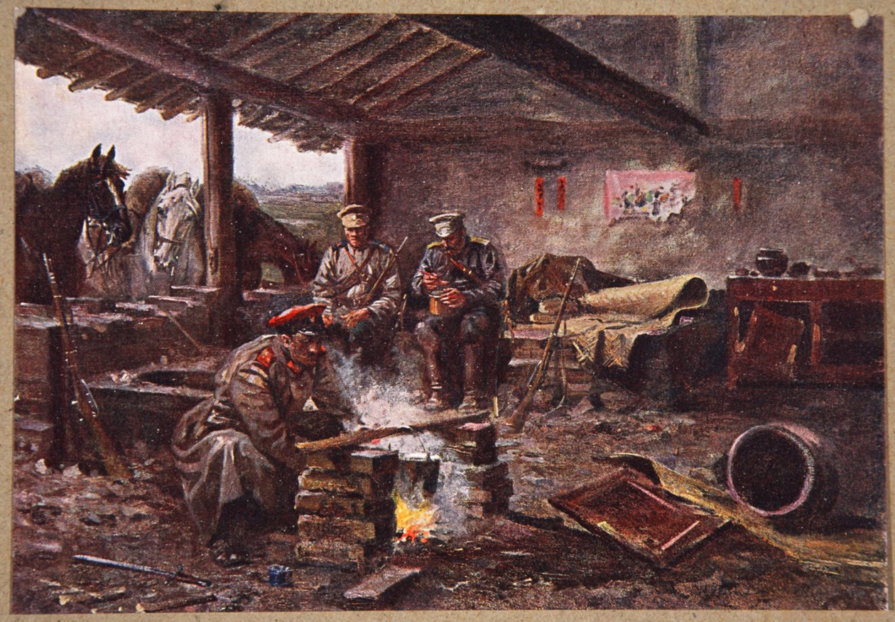破壊されたファンサに隠れている51連隊の竜騎兵、「満州：日露戦争からの画像」、A。マーティノフ編集、サンクトペテルブルク、1907 作： ビクター・マゾウロフスキー