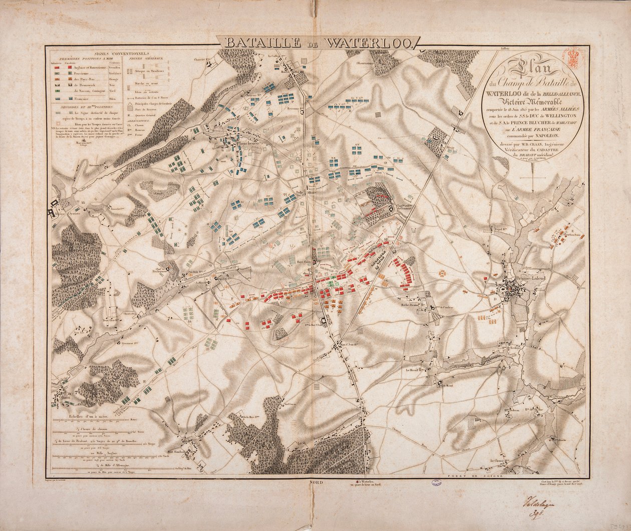 ウォータールーの戦い、戦場の地図、ヤコウィック、1816年 作： ウィレム・ベンジャミン・クラン