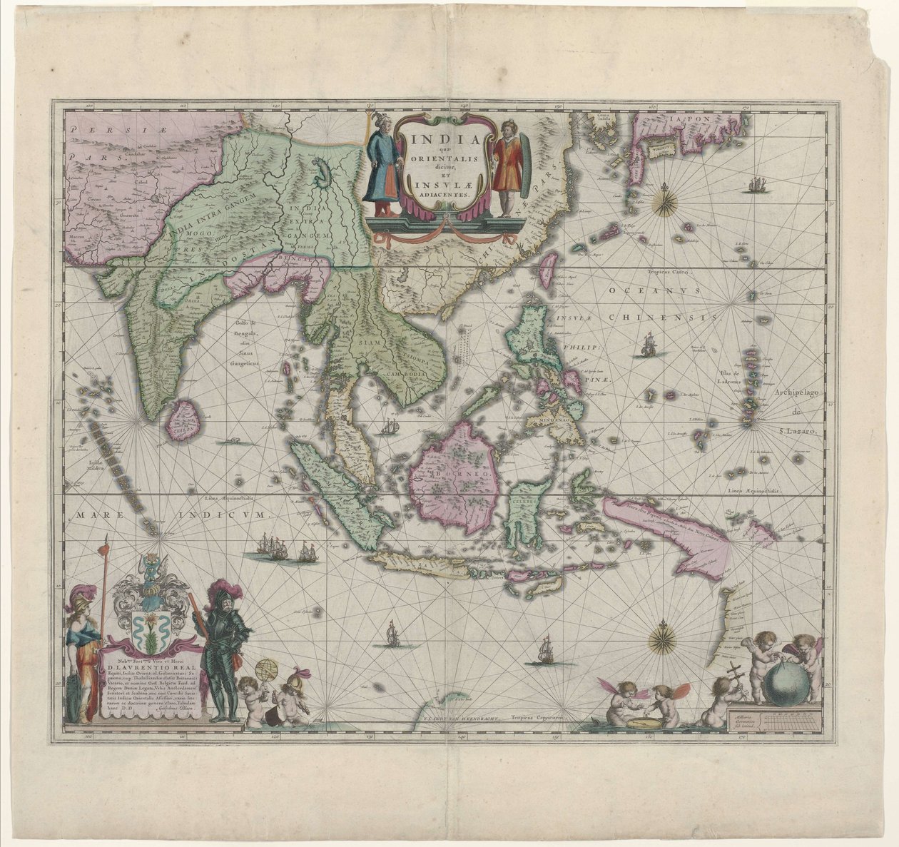 Willem Janszoon Blaeuによる17世紀の地図。現代のインドネシアと東南アジアの一部を示しています。 作： ウィレム・ヤンスーン・ブラウ