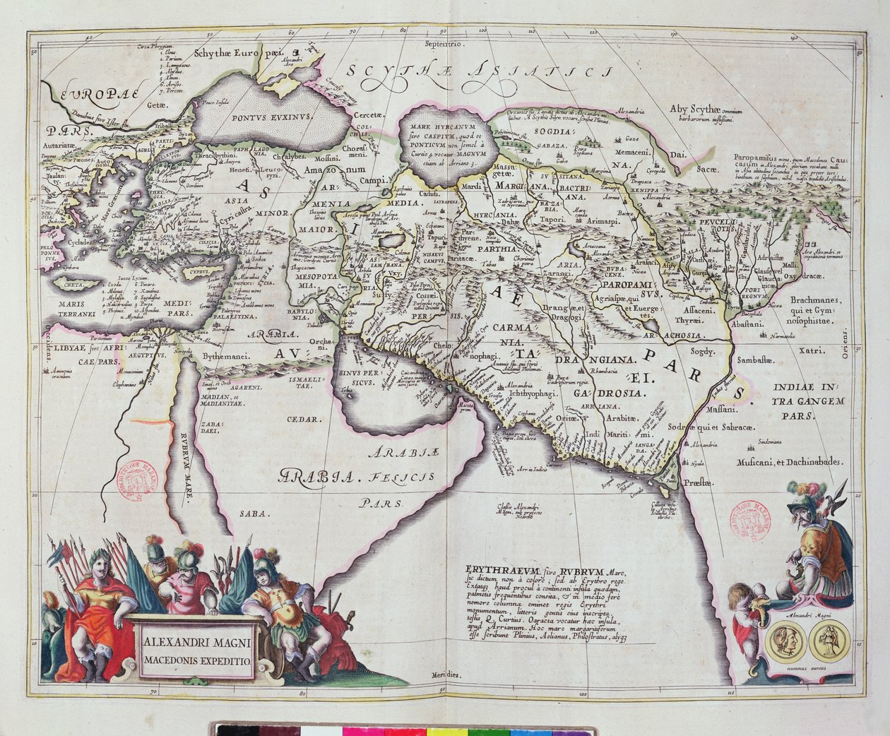 1645年の「Le Theater du Monde」または「Nouvel Atlas」からのアレクサンドル大王（紀元前356〜323年）の旅行の地図 作： Joan Blaeu