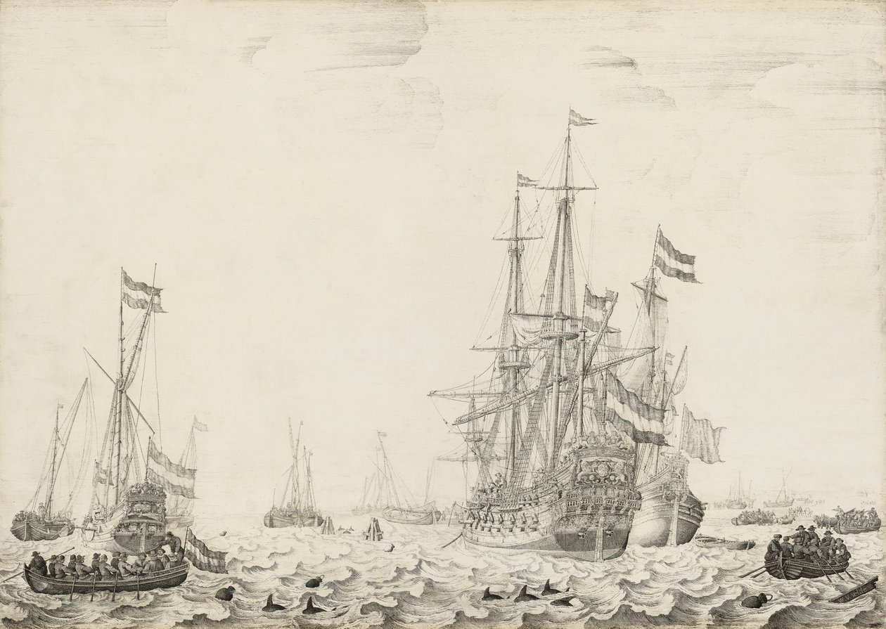 海岸近くのオランダ船、1650年代初頭 作： ウィレム・ヴァン・デ・ベルデ