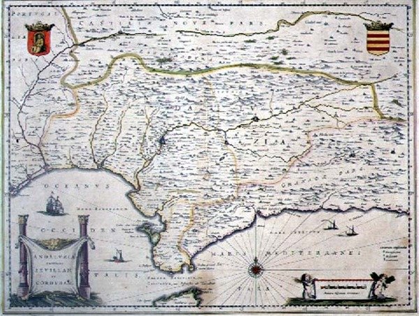 スペイン、アンダルシア地方の地図（彫刻） 作： ウィレム・ブルー