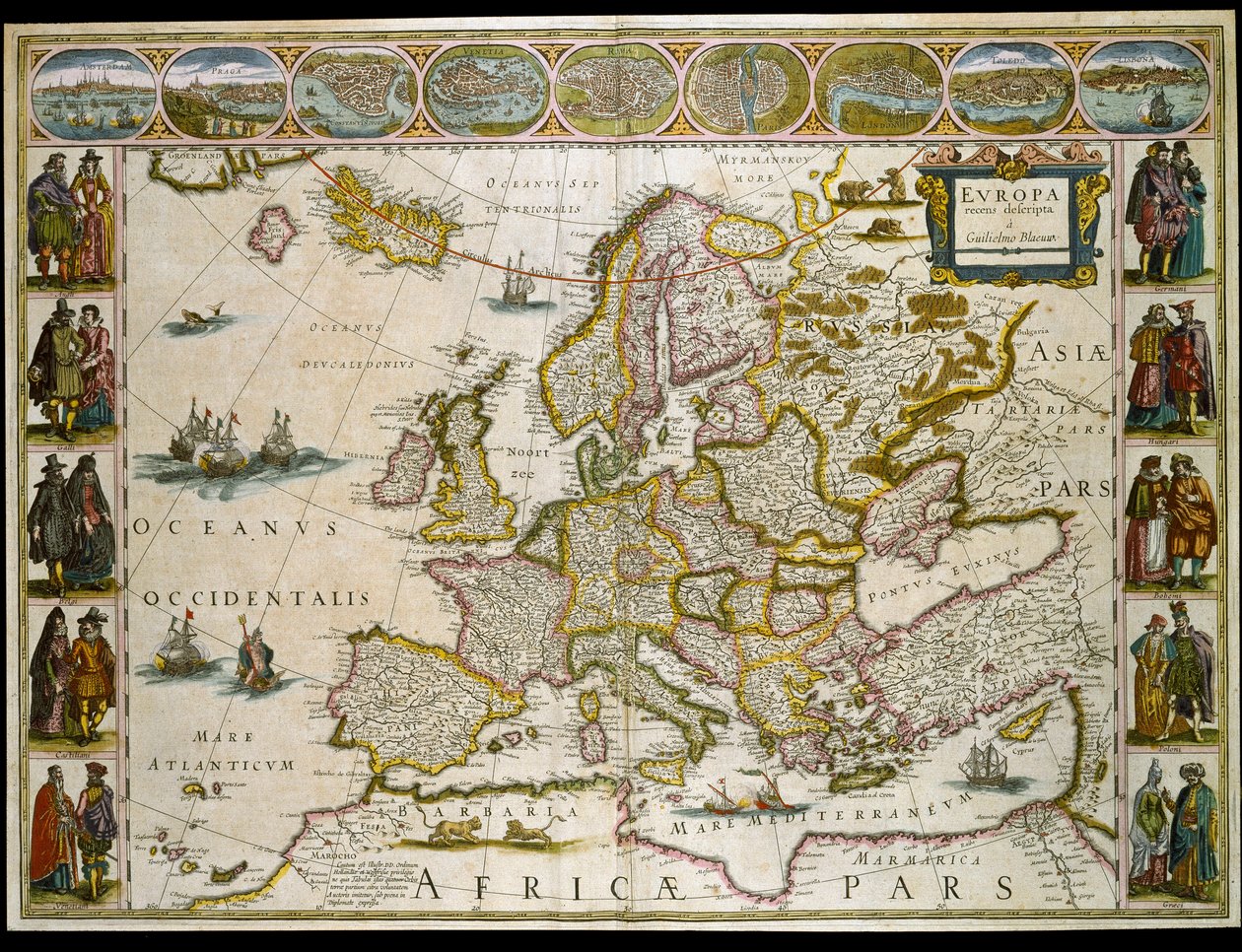 ヨーロッパの地図。(エングレーヴィング 作： ウィレム・ブルー