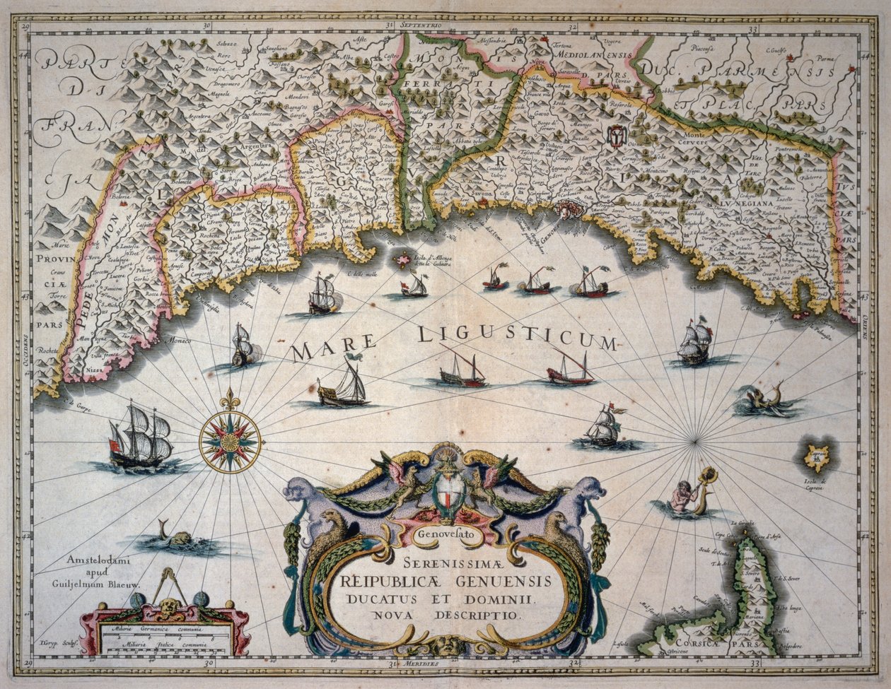 イタリア・ジェノバ共和国の地図 作： ウィレム・ブルー