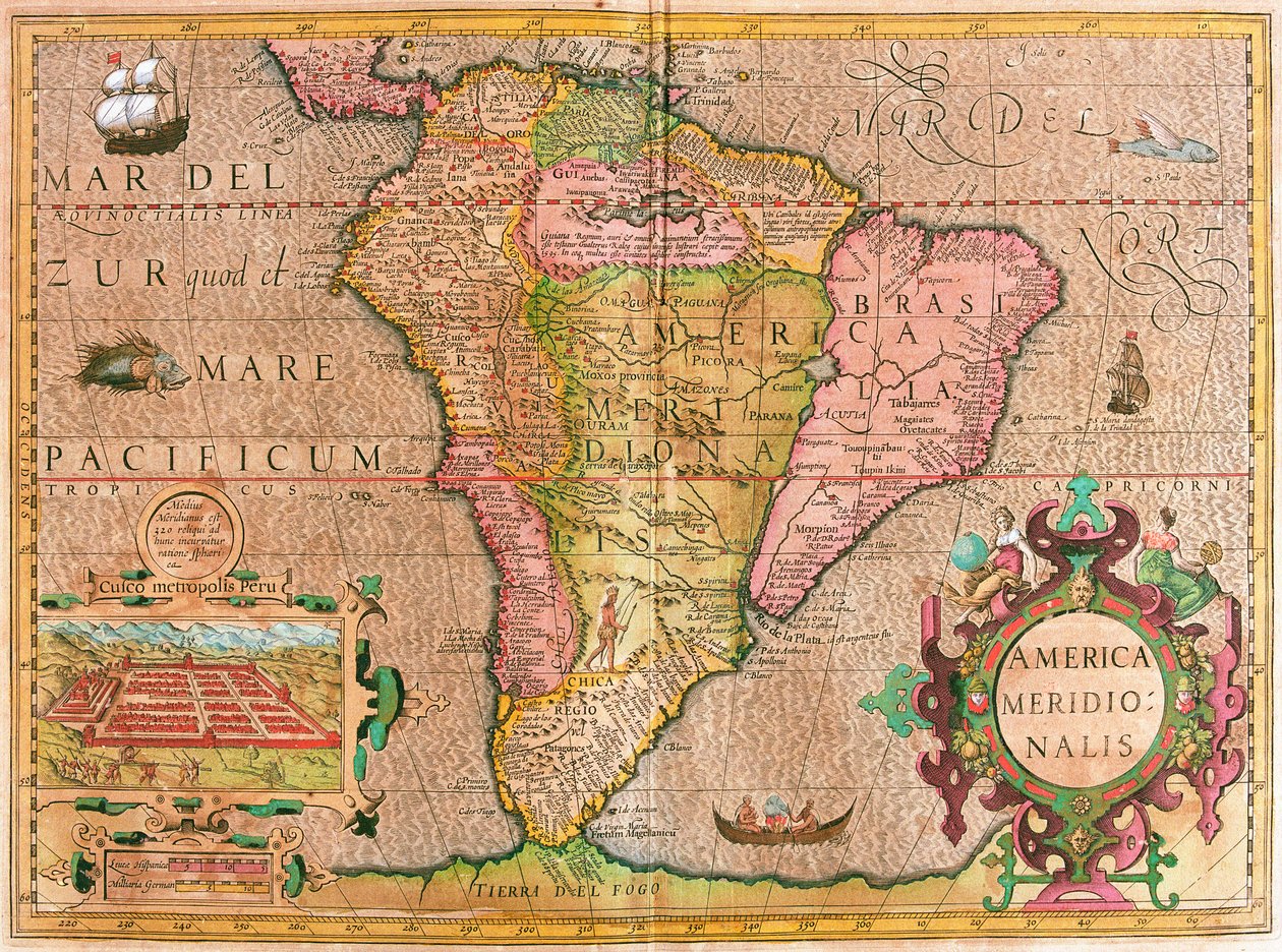 南アメリカの地図（彫刻 作： ウィレム・ブルー