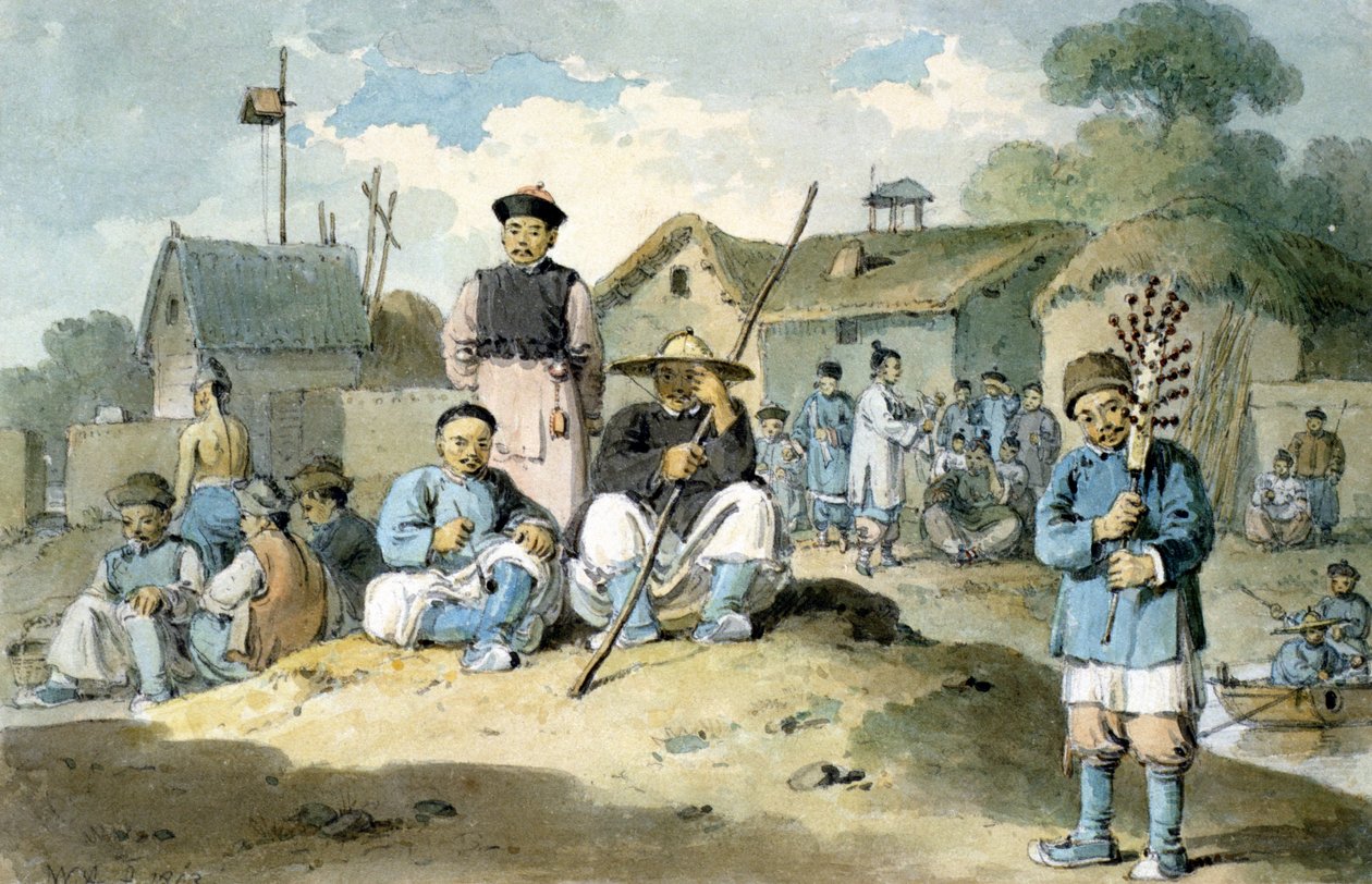 アールマッカートニー大使館の峠を眺めている川のほとりにいる中国人のグループ、1793年 作： ウィリアムアレクサンダー
