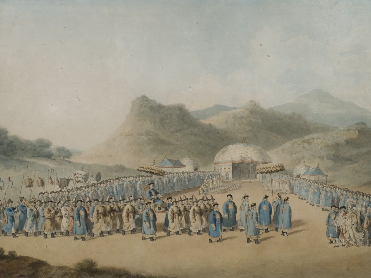 1799年イギリス大使を受け入れるためのタータリーのテントへの中国の天皇の接近（紙にトイレ） 作： ウィリアムアレクサンダー